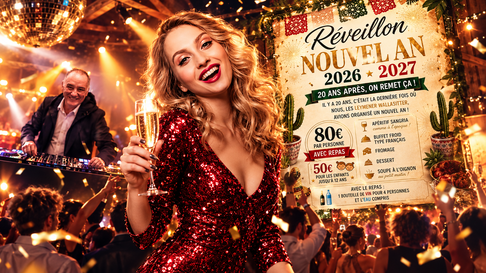 réveillon glamour, bulles et confettis